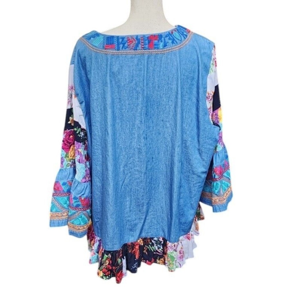 Calessa Embroidered Boho Top Size 1X Cotton Hippie - Picture 5 of 8